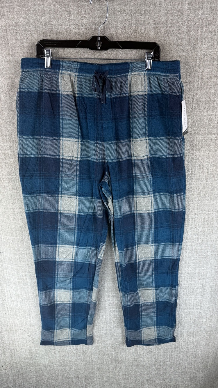 Perry Ellis Portfolio Pajama Pants Mens XL Blue Plaid Flannel Drawstring